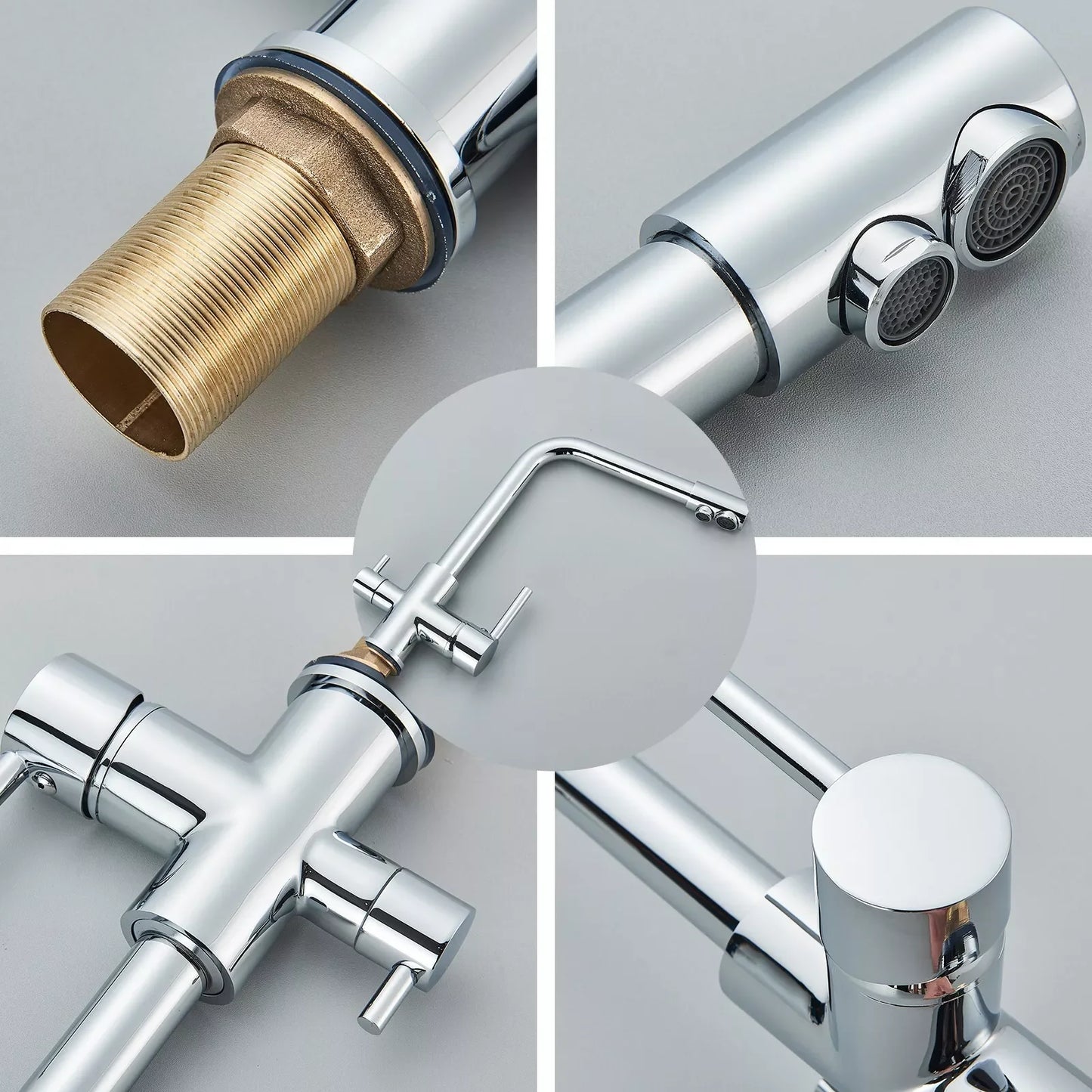 Chrome Brass Pure Water Kitchen Faucet Dual Handle Hot and Cold Drinking Water 3-way Filter Kitchen Purified Mixer Taps