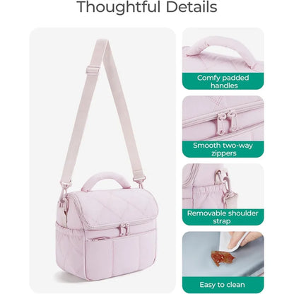 2025 New High Quality Double Deck Cooler Lunch Bag Leakproof Insulated Lunch Box Reusable Durable Puffer Tote for Work School.