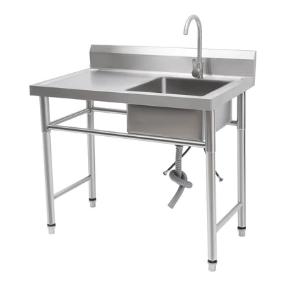 Küchenspüle mit 201 Stauraum, Edelstahlspüle mit Waschbecken, 100 x 60 x 93 cm, freistehendes kommerzielles Küchenspüle aus Edelstahl