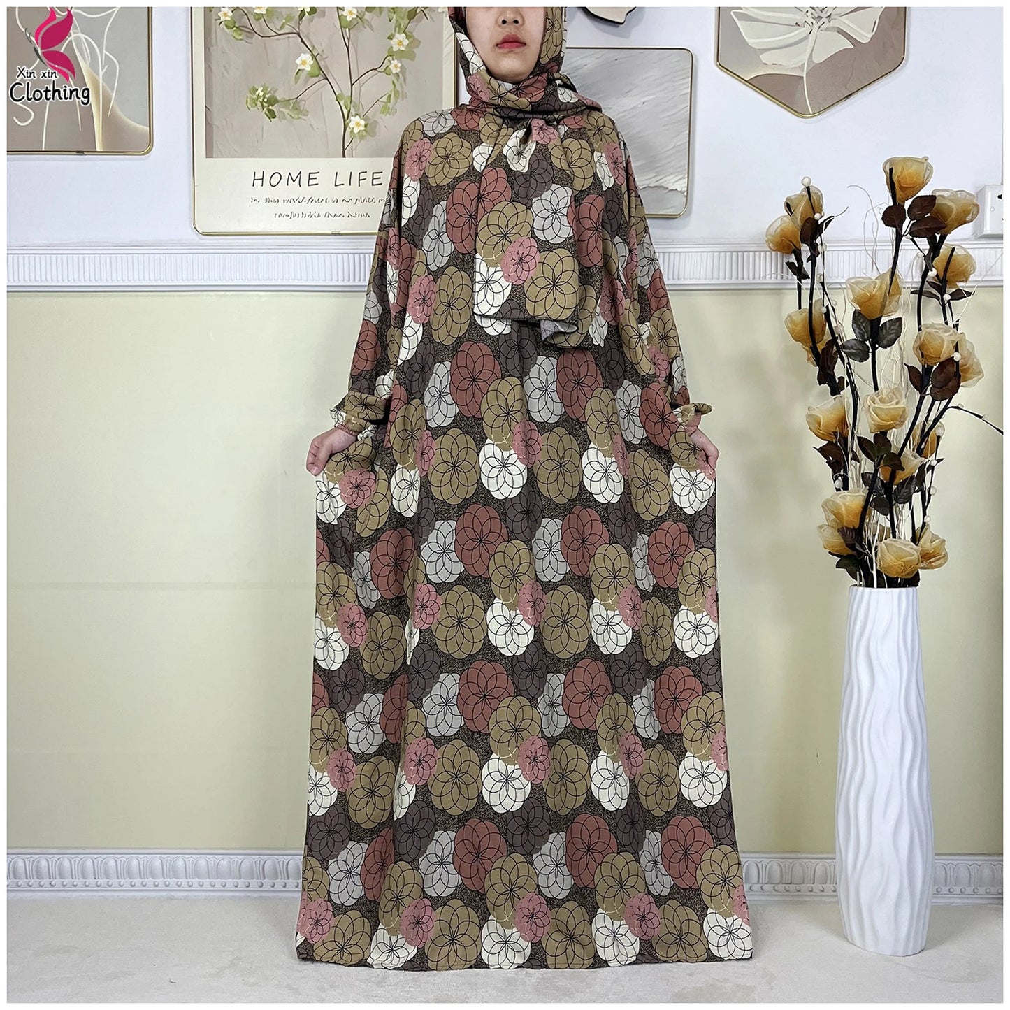 2025 New Muslim Abayas For Women Ramadan Prayer Garment Dubai Middle East Femme Robe Cotton Loose African Dress Turban Attached.