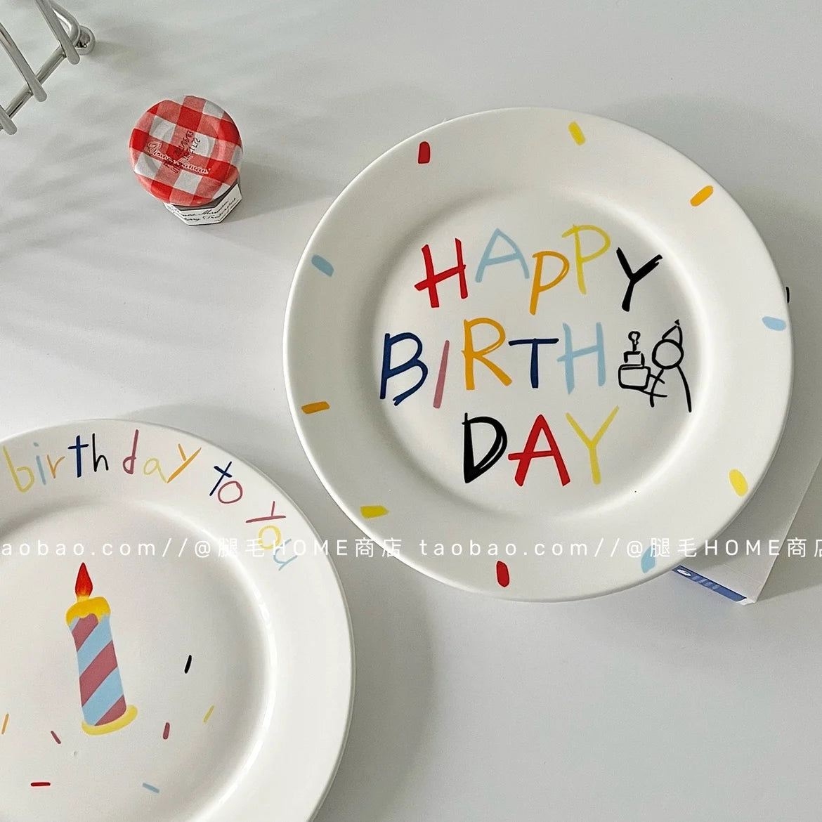 Korean Plate Designer Cute Happy Birthday Tableware Ceramic Coffee Cup Plate Dessert Cake Plate Cup Creative Birthday Gift.