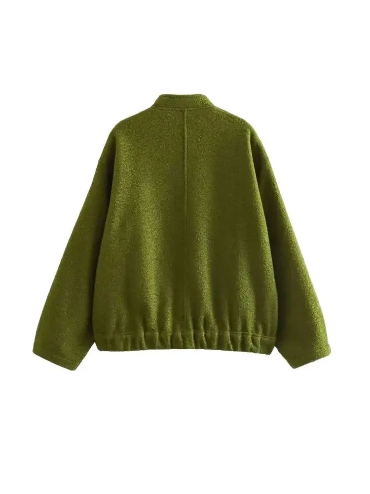 TRZA Frauen Mode Mit Taschen Übergroßen Bomber Jacke Mantel Vintage Langarm Druckknopf Weibliche Oberbekleidung Chic Tops.