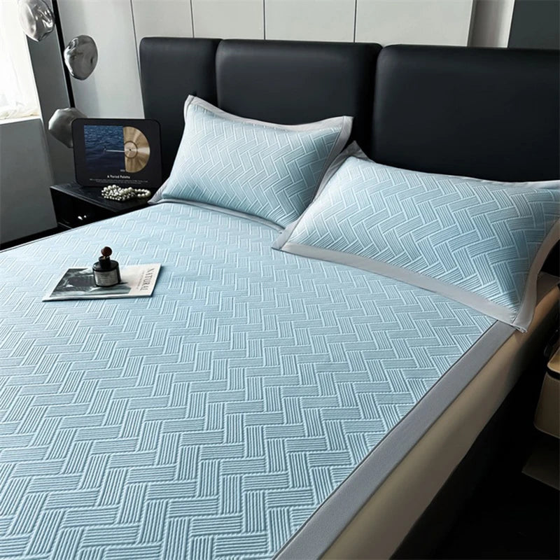 Luxury Summer Carbon Cooling Mat Set Solid Color Queen King Size Bed Mattress and Pillow Case Machine Washable Soft Folding Mat.