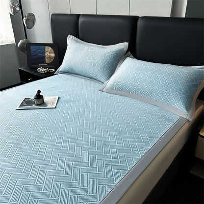 Luxury Summer Carbon Cooling Mat Set Solid Color Queen King Size Bed Mattress and Pillow Case Machine Washable Soft Folding Mat.