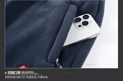 Maxbarley Winter Sportswear Set Mens Retro Training Thick Fleece Jacket + Pants Two Piece Set Casual Ski Running Tracksuit Suit