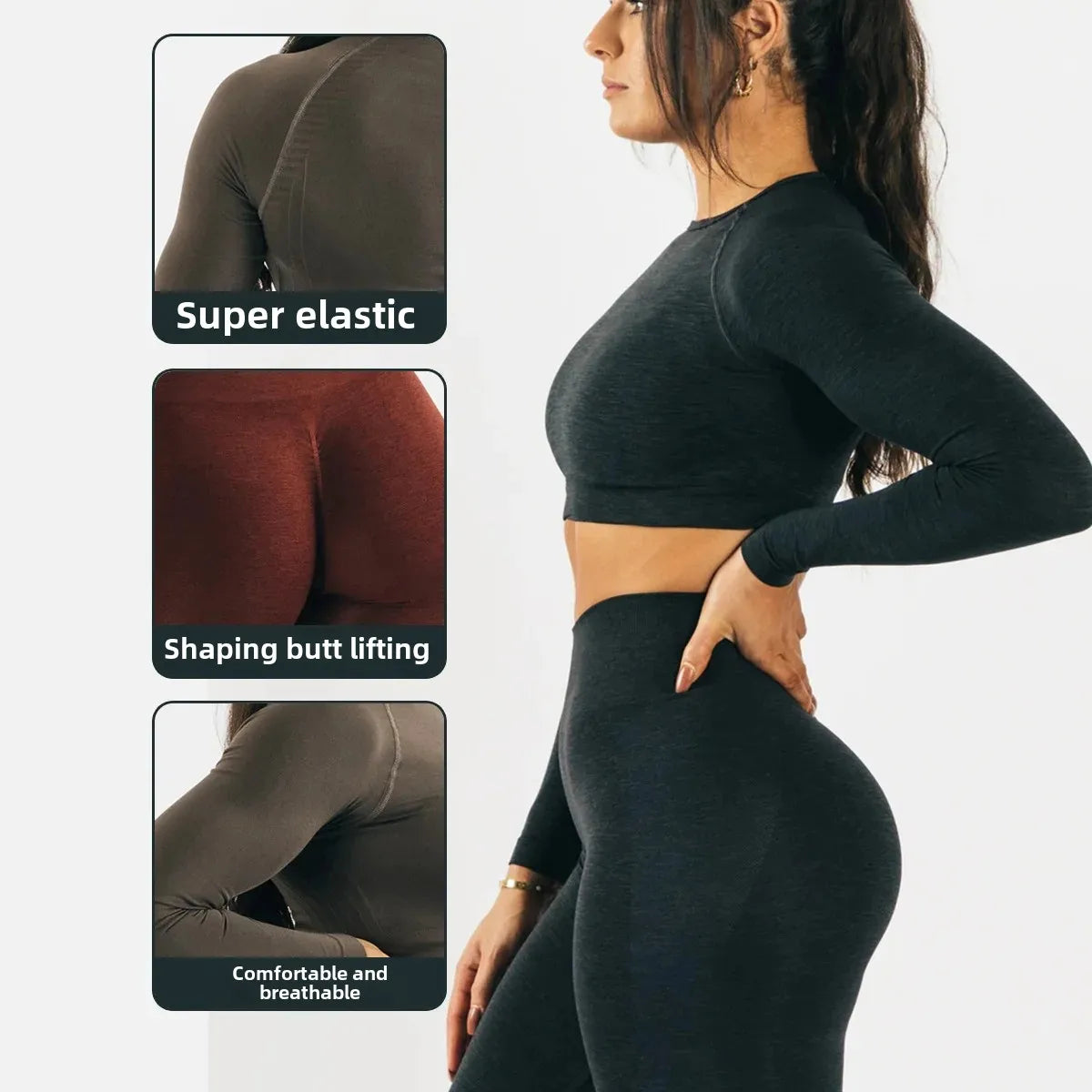 Plus Size Seamless High-Waisted Yoga Suit Long Sleeve Quick Dry Fitness Apparel Women's Promoting Legs Slimming Sportswear.