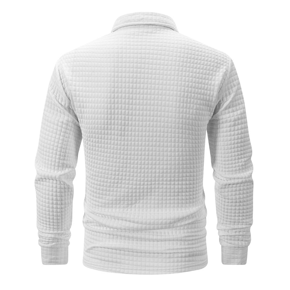 Autumn Knitted Jacquard Grid Polo Pullover Men Solid Color Casual Long Sleeved Sweatshirts Male Daily Warm Turtleneck Streetwear.