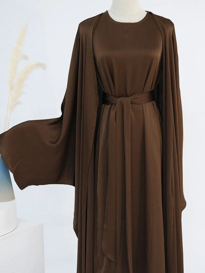 Muslim Turkish Women Arabic Dubai Abaya Long Dress Modest Ramadan Robe Liner Dress Kaftan Two-Piece Set Femme Islam Clothing Set