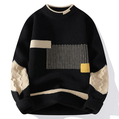 Men's Mock Neck Knitted Sweater Fashion Patchwork Knitting Pullovers Men Autumn Winter Daily Casual Warm Pullover Sweaters Man.