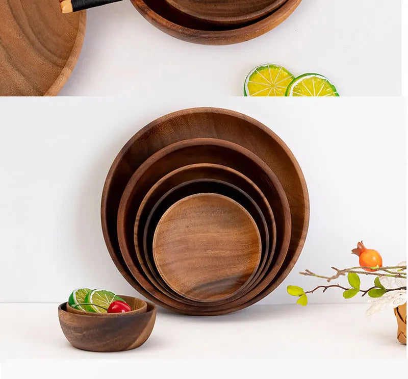 Natural Wood Hand-made Dinner PlatesUnbreakable Plate Sushi Dessert Fruit Bread Snack Tray Kitchen Bar Tableware Home Decoration.