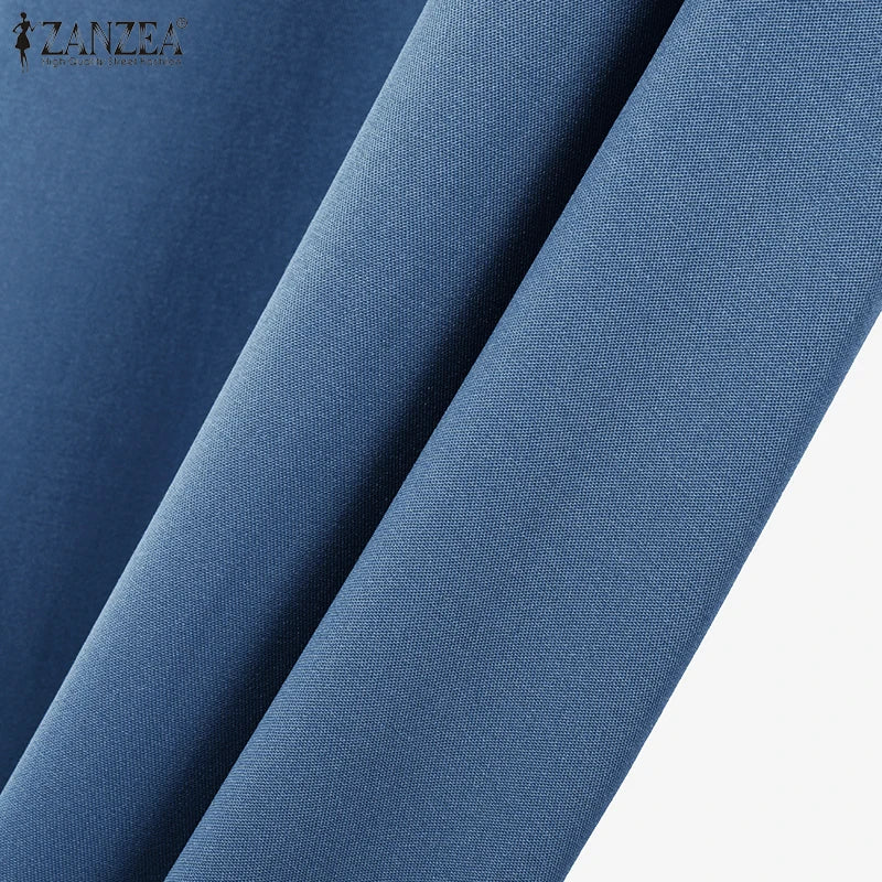 ZANZEA Muslim Women's Maxi Dress Islamic Hijab O Neck Half-Button Denim Blue Abaya Holiday Lantern Sleeve Loose Casual Vestidos.