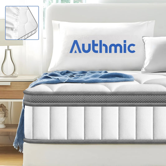 AUTHMIC Matratze – Taschenfederung, 7-Zonen-adaptive Unterstützung, 25 cm dick, atmungsaktiv und hautfreundlich, mittelfestes Gefühl, ruhiger Schlaf