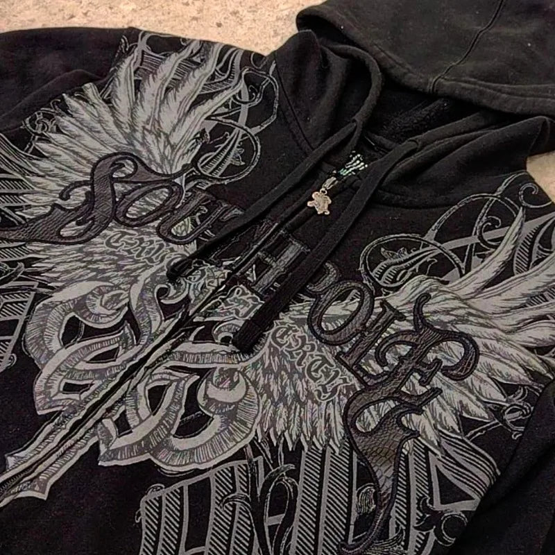 2025 American New Fashion Letter Embroidered Zipper Hoodie Female Y2K Harajuku Vintage Goth Casual Joker Couple Sports Hoodies.