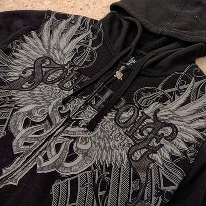 2025 American New Fashion Letter Embroidered Zipper Hoodie Female Y2K Harajuku Vintage Goth Casual Joker Couple Sports Hoodies.