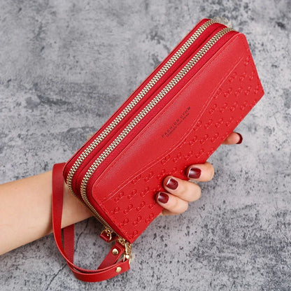 2025 New Women's Fashion Embossed Long Zipper Wallet with Large Capacity Double layer Zipper Phone Pocket Wallet.