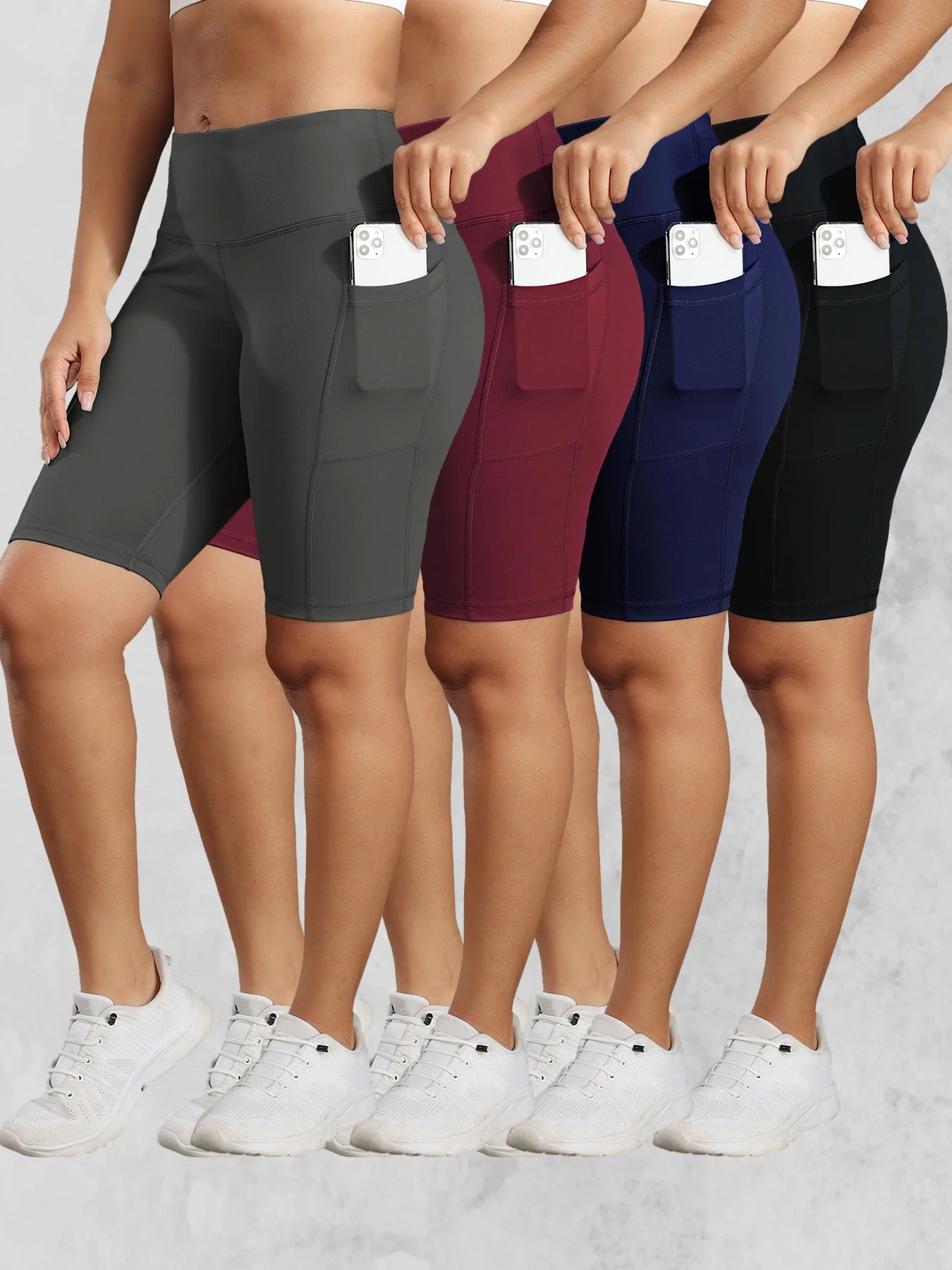 CHRLEISURE Women Solid Yoga Shorts with 3 Pockets High Waist Butt Lifting Workout Tights Gym Elastic Cycling Shorts Activewear.