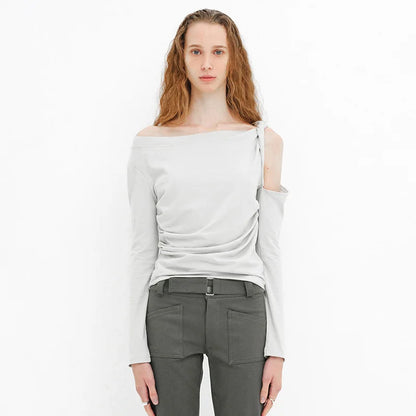 PixieKiki Twisted Hollow Out Off Shoulder Long Sleeve Tops 2000s Clothes Y2k Asymmetrical T Shirts for Woman P85-BE15.