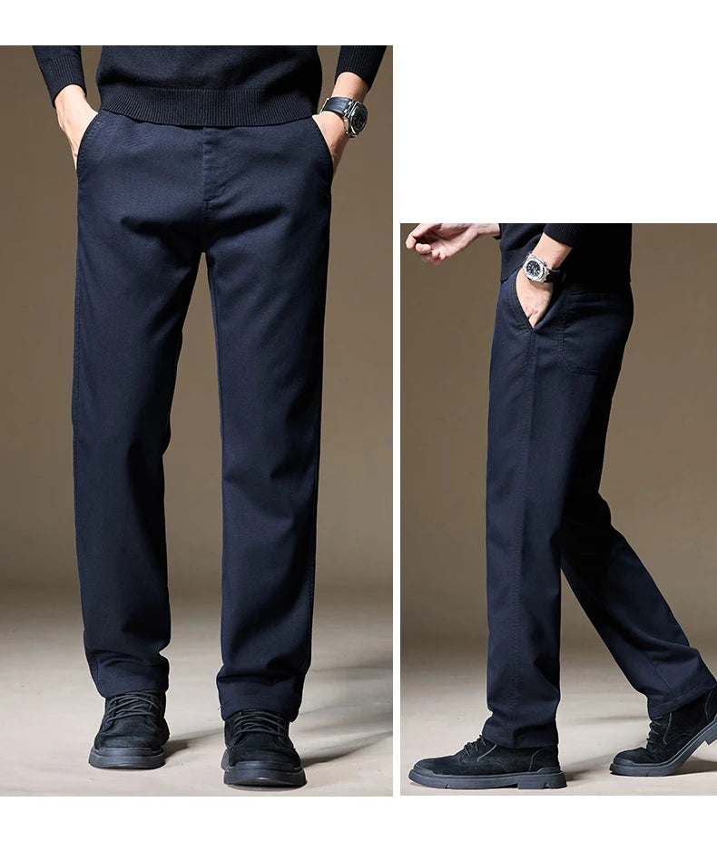 Autumn Winter High Quality Lyocell Fabric Casual Pants Men Solid color Business Fashion Straight Chinos Gray Brand Trousers Male.