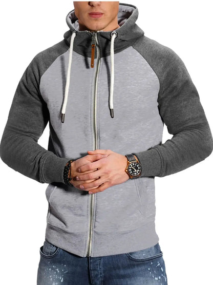 Men's Hoodies Long Sleeve Sweatshirts for Men Zipper Hooded Pullover High Neck Mens Sweatshirt Top Jacket Coat Black Sweater.