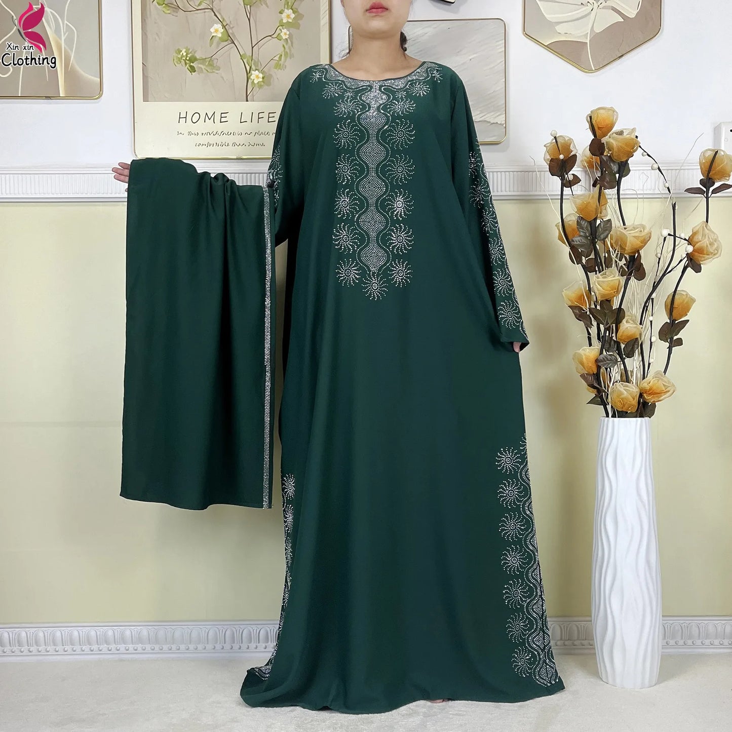 2025New High-Quality Dubai Muslim Abaya for Women Dress Islamic Turkey Femme Clothing Long Sleeve Loose African Dress With Scarf