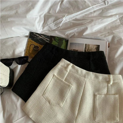 Fashion Tweed High Waist Women Shorts Autumn Winter Slim Office Woolen Black Shorts Women