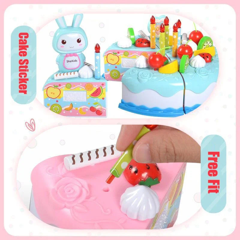 Kids Toy Simulation DIY Birthday Cake Model Kitchen Pretend Play House Cutting Fruit Food Toy for Toddler Children Gift Boy Girl.