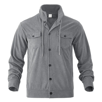 Men's Corduroy Jacket Stand-up Collar Slim Fit Retro Multi-pocket Workwear Commuter Coat for Spring And Autumn