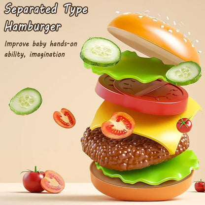 Kid Kitchen Toy Set Simulation Make Hamburger Pizza Fries Pretend Play Food Cooking Cutting Game Montessori Interactive Toy Gift.