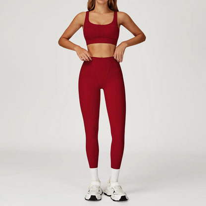 Customized LOGO women's new nude yoga suit tight shock-proof sports running outdoor fitness yoga suit two-piece set