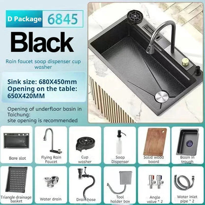 High-end stainless steel Kitchen Sink Matte Square Kitchen Accessories Large Single Sink Wash Basin With Faucet