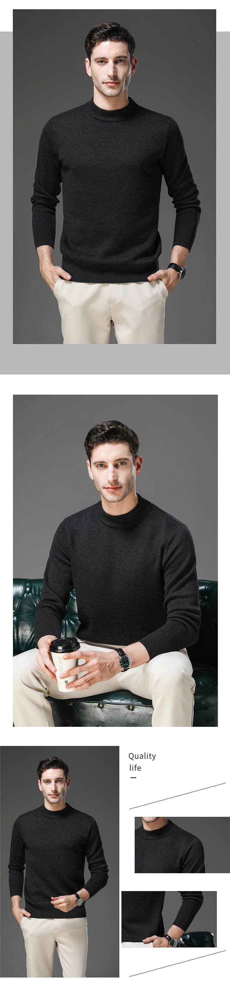 High End Wool Anti-pilling Blended Fashion Brand Half Turtleneck Knit Pullover Casual Sweater Mens Jumper Designer Clothing.