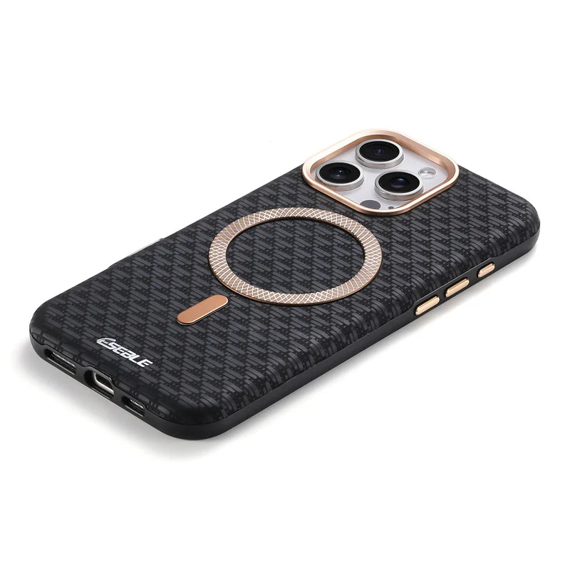Luxury Leather Carbon Fiber Texture Phone Case For iPhone 13 14 15 16 17 Pro Max For Magsafe Wireless Charging Shockproof Cover.
