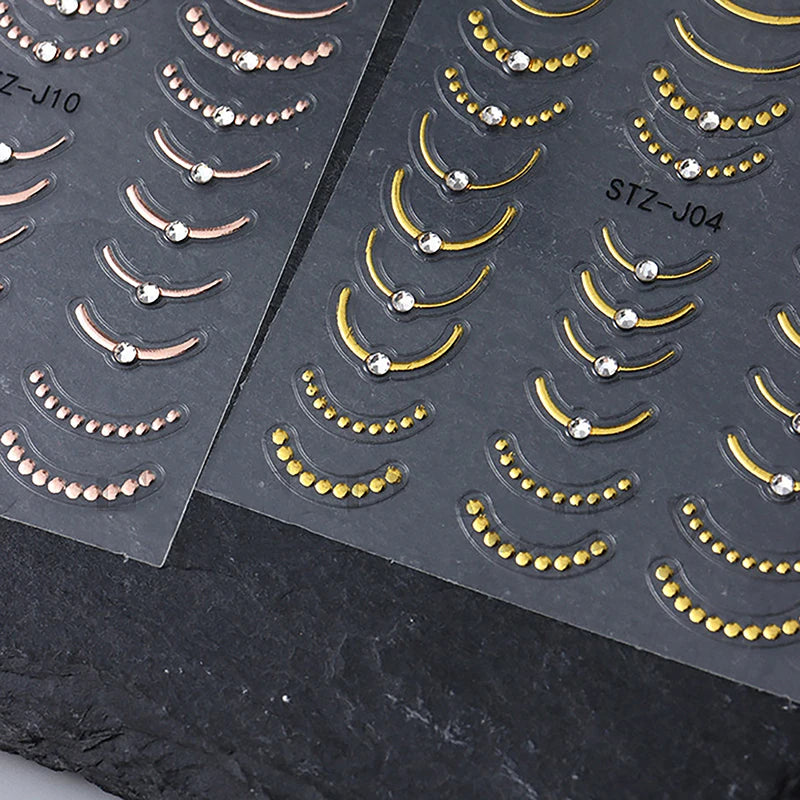 French Tips Nail Sticker 5D Embossed Crystal French Nail Decals Gold Silver Black Line Design Adhesive Slider Nails Art.