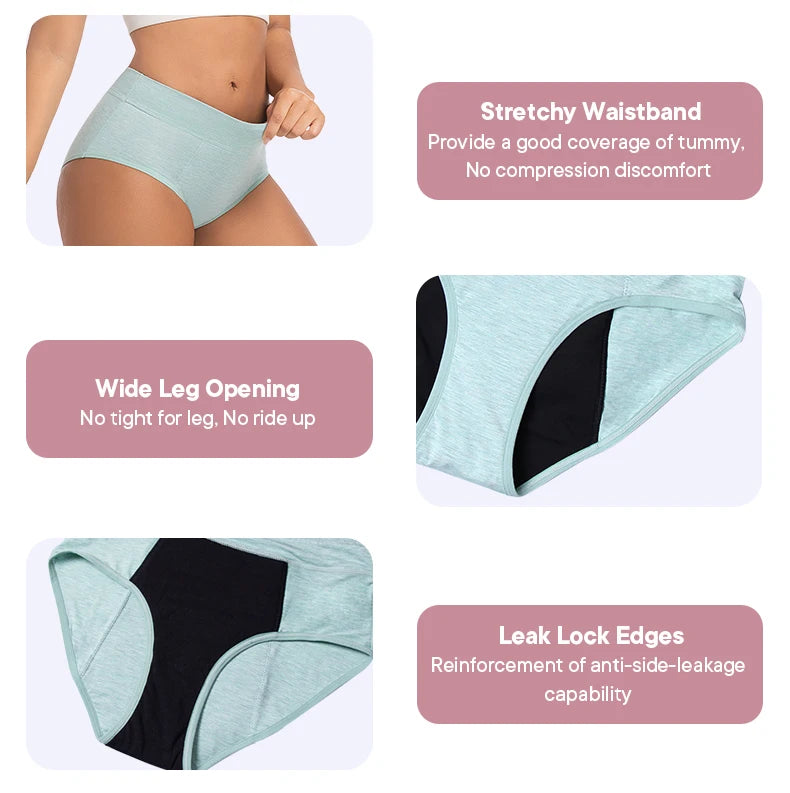 High Waist Leakproof Period Panties Bamboo Fibre Heavy Flow Absorbent Underwear Reusable Breathable.