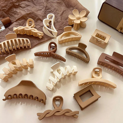 Women Hair Claw Clips Korea Coffee Beige Acrylic Large Hair Claw Hairpin Geometric Barrettes Crab Girl Headwear Hair Accessories.