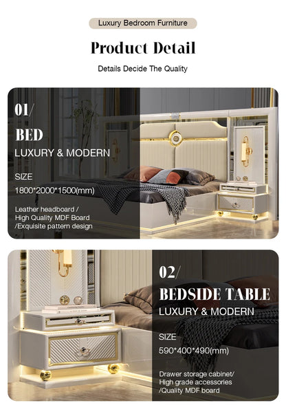 Türkisches Holzrahmen-Doppel-Kingsize-Bettsofa für Zuhause, modernes, luxuriöses, komplettes Schlafzimmermöbel-Set aus Holz