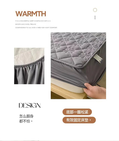 Flower Pattern Adjustable Fitted Sheet Quilted Cotton Fabric Mattress Protector With Elastic Band 90/120/150/180 Solid Color Bed.