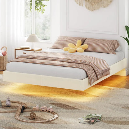 140x200 cm Polsterbett mit LED-Beleuchtung, schwebendes Bettgestell mit visuellem Effekt und Lattenrost, Bett 140x200 cm Bettrahmen