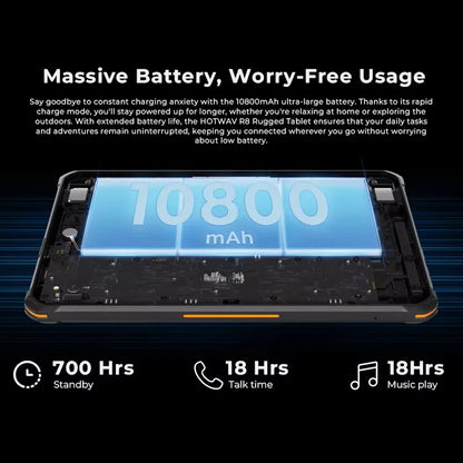 Rugged Tablet HOTWAV R8, 12 (4+8) Go + 128Go, 10.1'', 5MP Front + 13MP Rear Cameras, Android 14.0, 10800mAh Battery, Dual SIM, GPS, 4G.