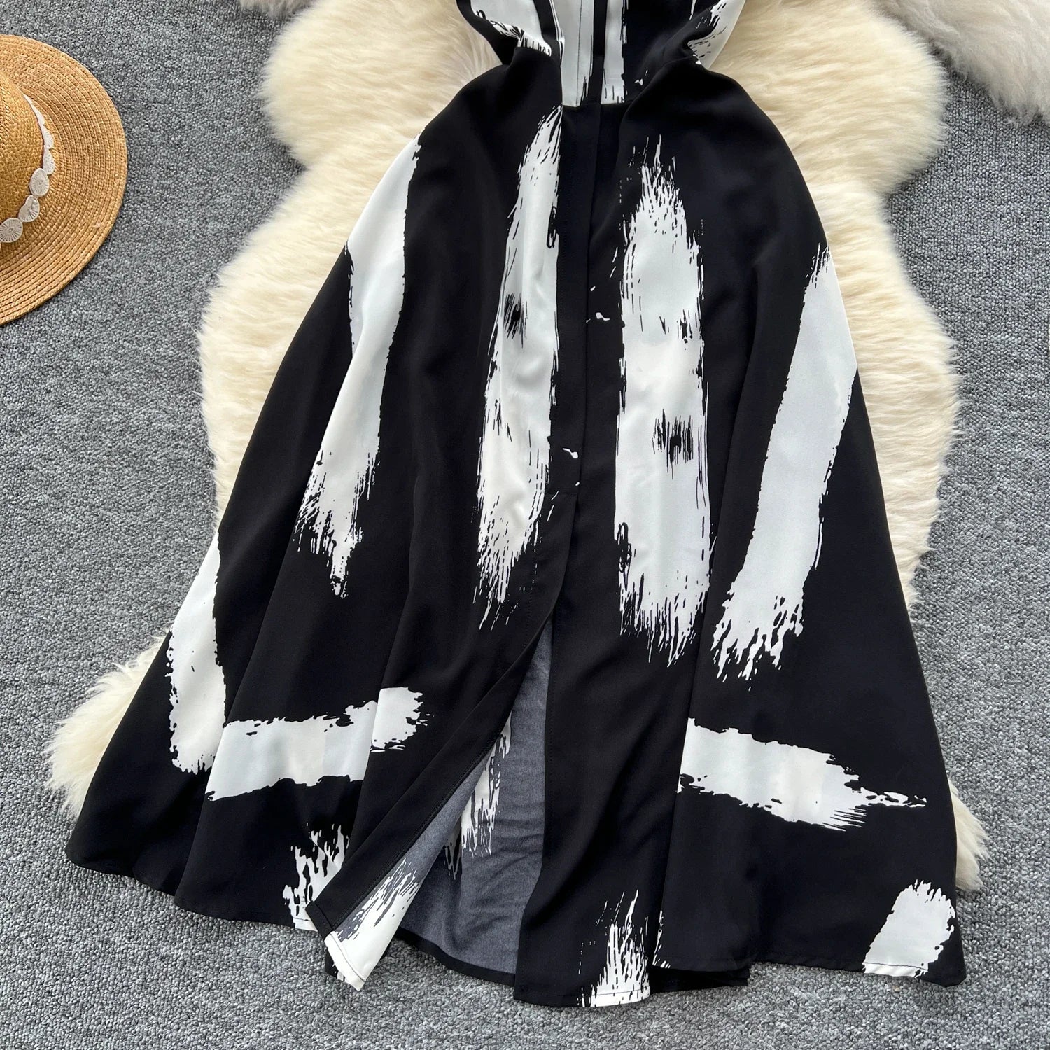 Neue Sommer Druck Süße Kleid Träger O Neck Backless Split Elegante Damen Urlaub Strand Party Midi Sommerkleid.