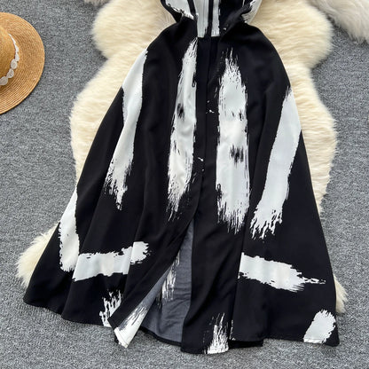 Neue Sommer Druck Süße Kleid Träger O Neck Backless Split Elegante Damen Urlaub Strand Party Midi Sommerkleid.