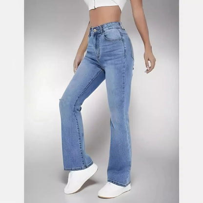 Spring 2025 Women's High Waist Straight Leg Light Blue Jeans Slimming Versatile Denim Pants Fashionable Casual Trousers.