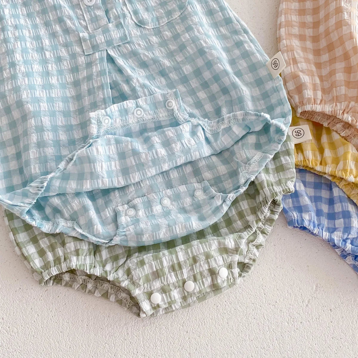 2024 sommer Neue in Kinder Baby Mädchen Jungen Nette Kleidung Säuglings Kleinkind Plaid Ärmellose Baumwolle Overalls Neugeborenen Bodys 0-24M.