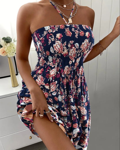 Sommer Sexy Neckholder Ärmellose Minikleider Für Frauen Boho Blume Gedruckt Strandkleid Damen Strap Neck Casual Urlaubskleid.