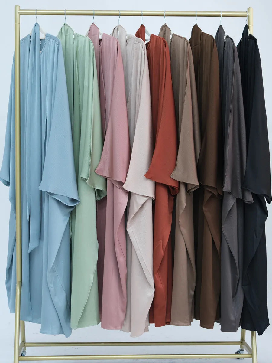 Muslim Turkish Women Arabic Dubai Abaya Long Dress Modest Ramadan Robe Liner Dress Kaftan Two-Piece Set Femme Islam Clothing Set.