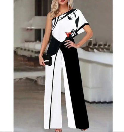 2024 Amazon Independent Station Women's Jumpsuit Slimming Fashionable Color Blocking Women's Trousers Jumpsuit Casual Style
