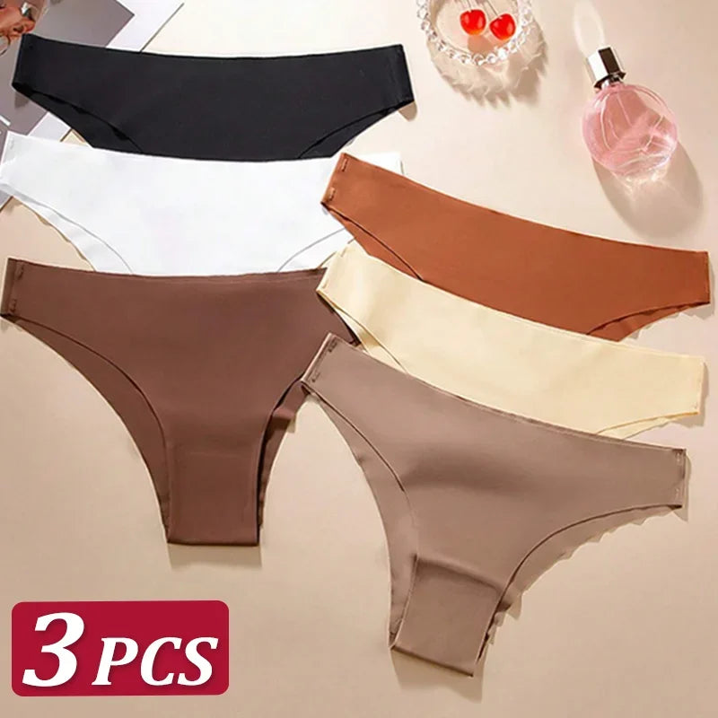 3PCS Women Seamless Brazilian Panties Ultra-thin Maillard panties Ice Silk Underwear Sexy Panty Low Waist G-string Female Solid.