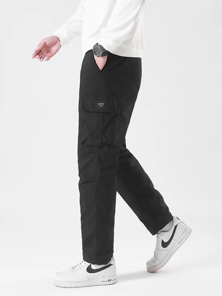 Winter Padded Pants Men 90% White Duck Down Padding Warm Cargo Pants Waterproof Windproof Snow Cold Thermal Down Trousers.