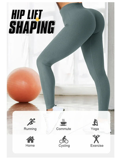 Ribbed Yoga Leggings Sports Tights Women Seamless Knit Yoga Pants White Femme Gym Leggings Skinny Workout Fitness Push Up.