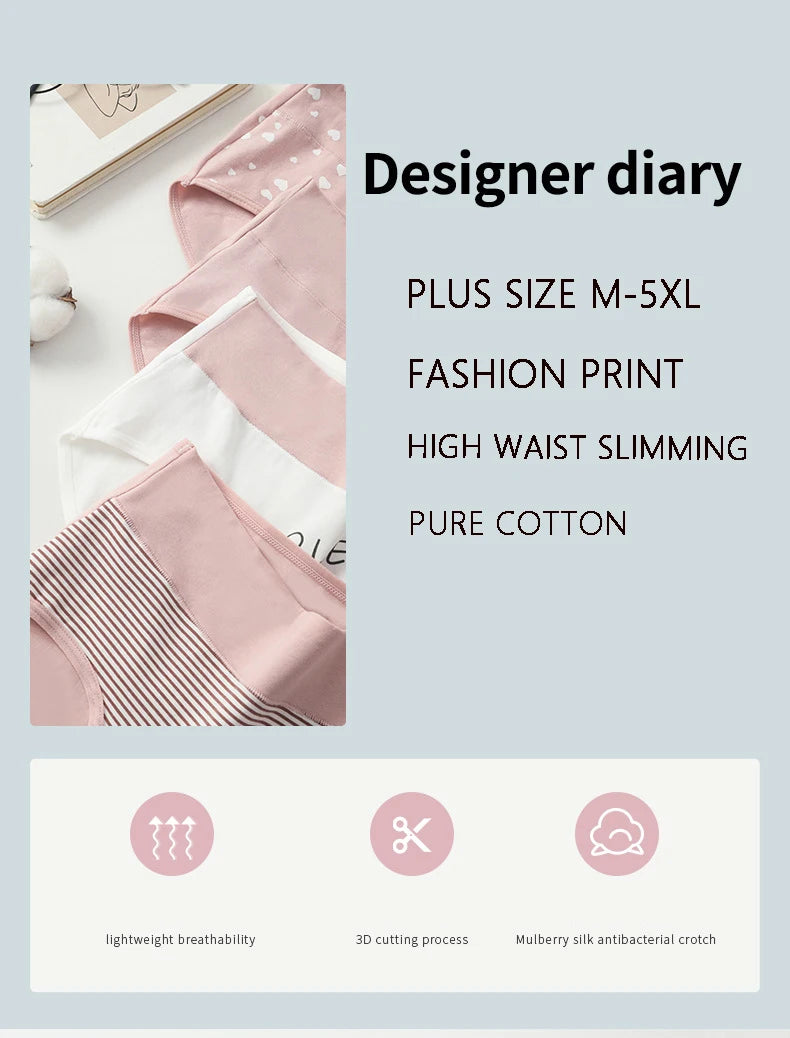 4Pcs Plus Size M-5XL Panties Women Cotton High Waist Slimming Underwear Seamless Girls Briefs Sexy Female Breathable Lingerie.